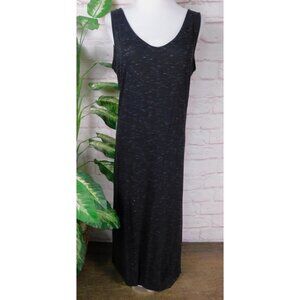 Women's Speckled Black Sleeveless Stretch Maxi Dress Size L V-Neck Low Back